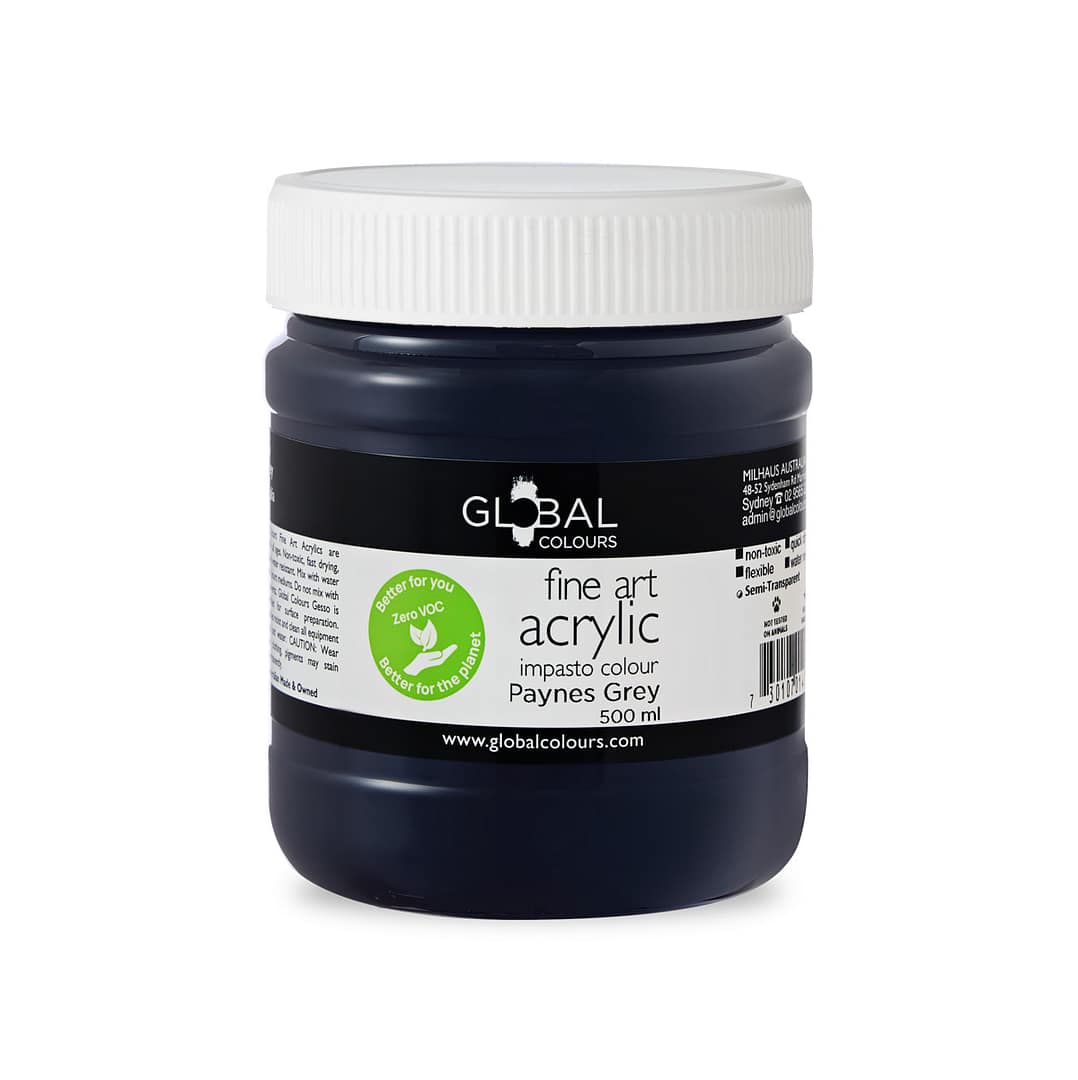 Fine Art Acrylic Paint, Paynes Grey, Global Colours 500ml