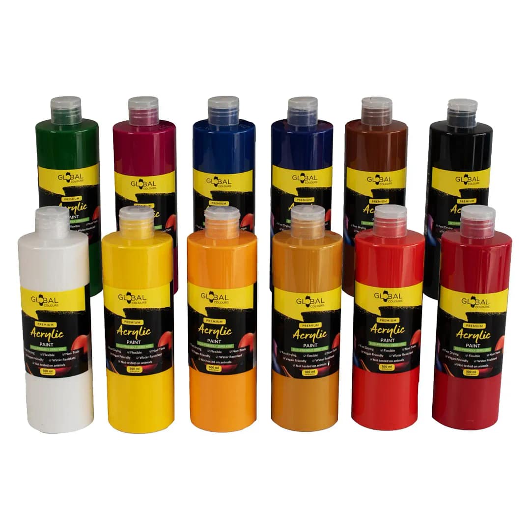 Acrylic Paint Set | Mixed 12 Colour Global Colours – 500ml Kit - Image 4