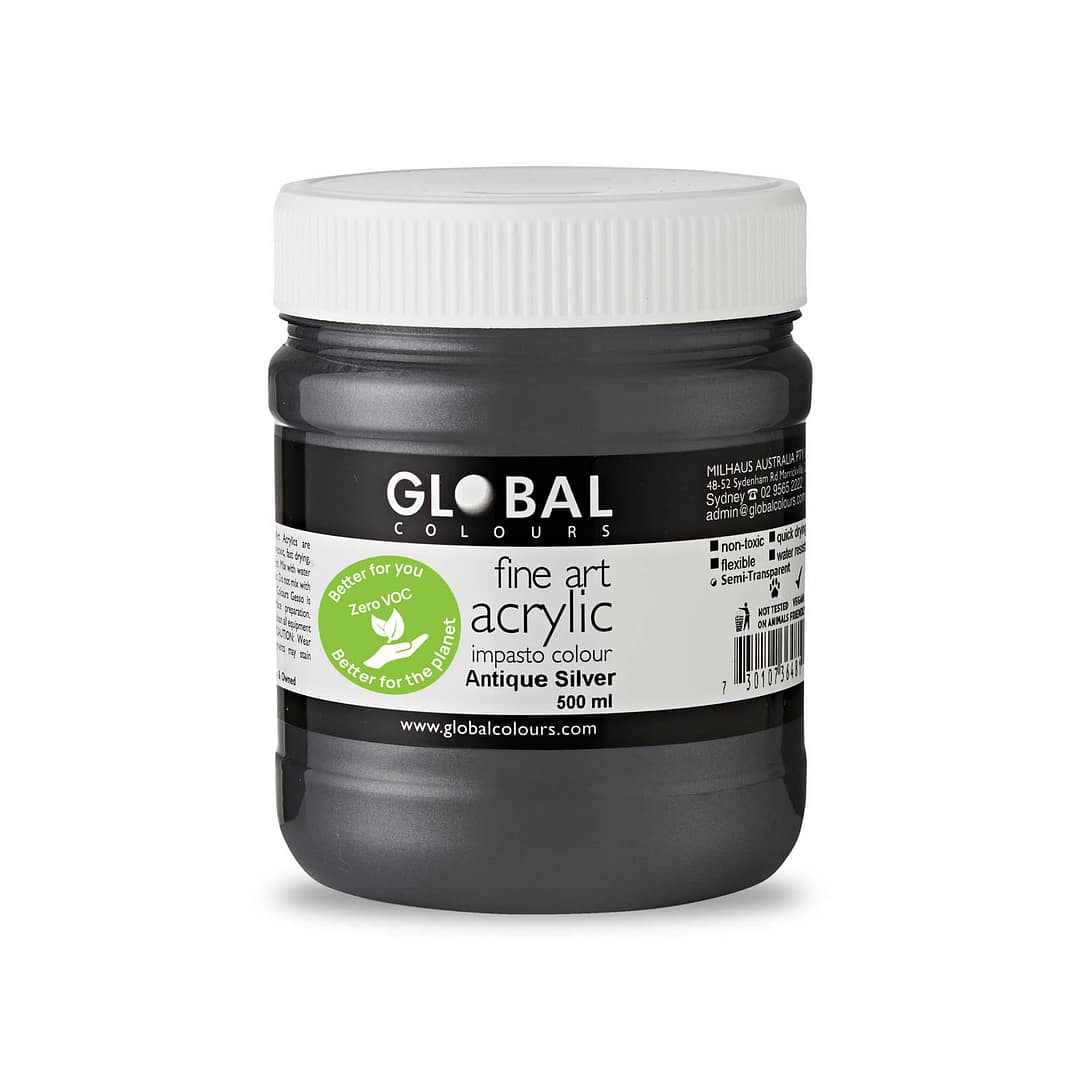 Fine Art Acrylic Paint, Antique Silver, Global Colours 500ml