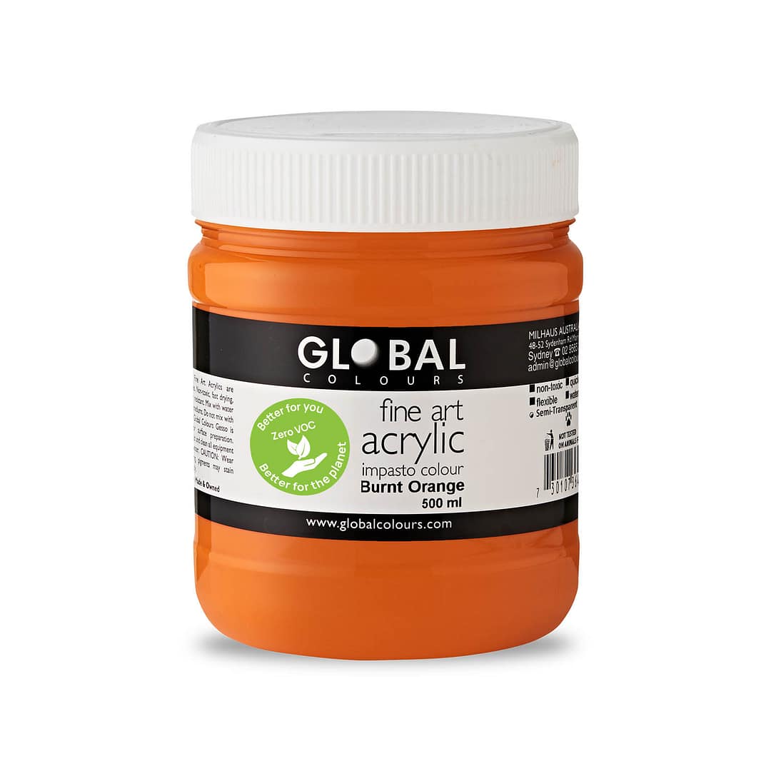 Fine Art Acrylic Paint, Burnt Orange, Global Colours 500ml