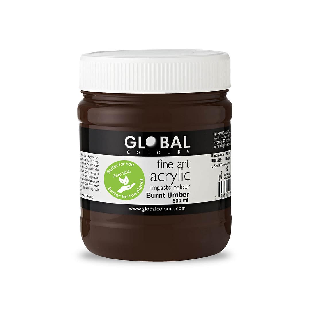 Fine Art Acrylic Paint, Burnt Umber, Global Colours 500ml