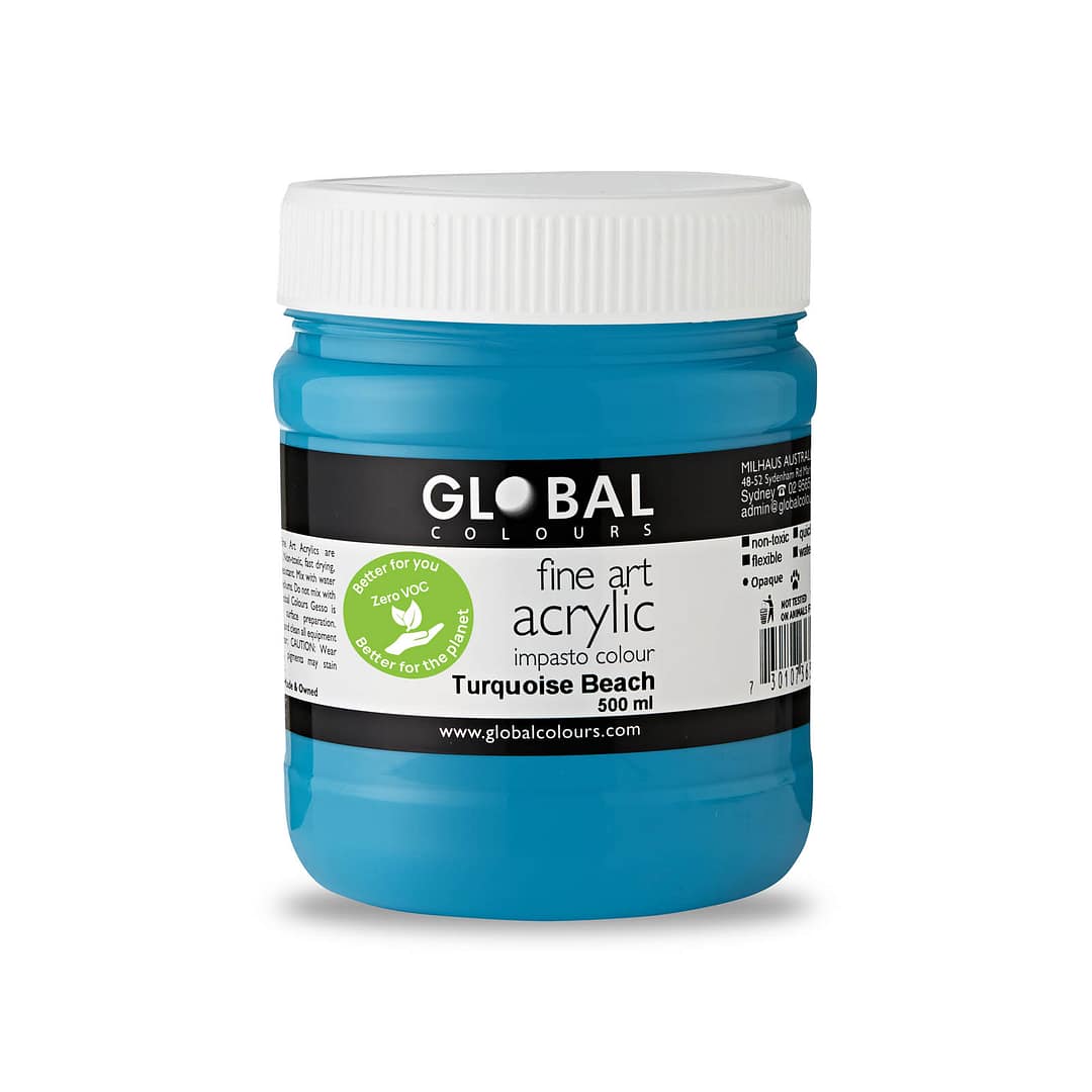 Fine Art Acrylic Paint, Turquoise Beach, Global Colours 500ml