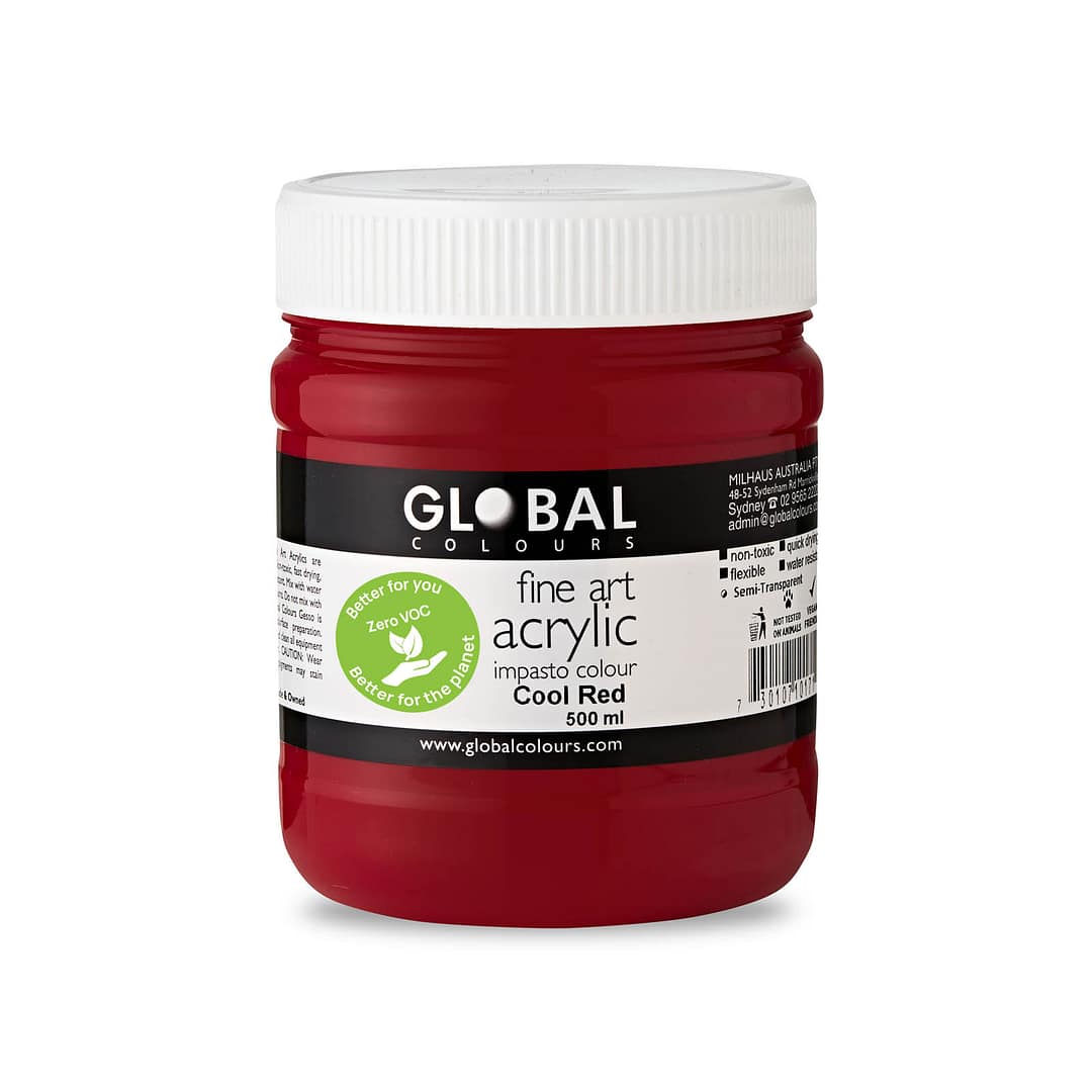 Fine Art Acrylic Paint, Cool Red, Global Colours 500ml