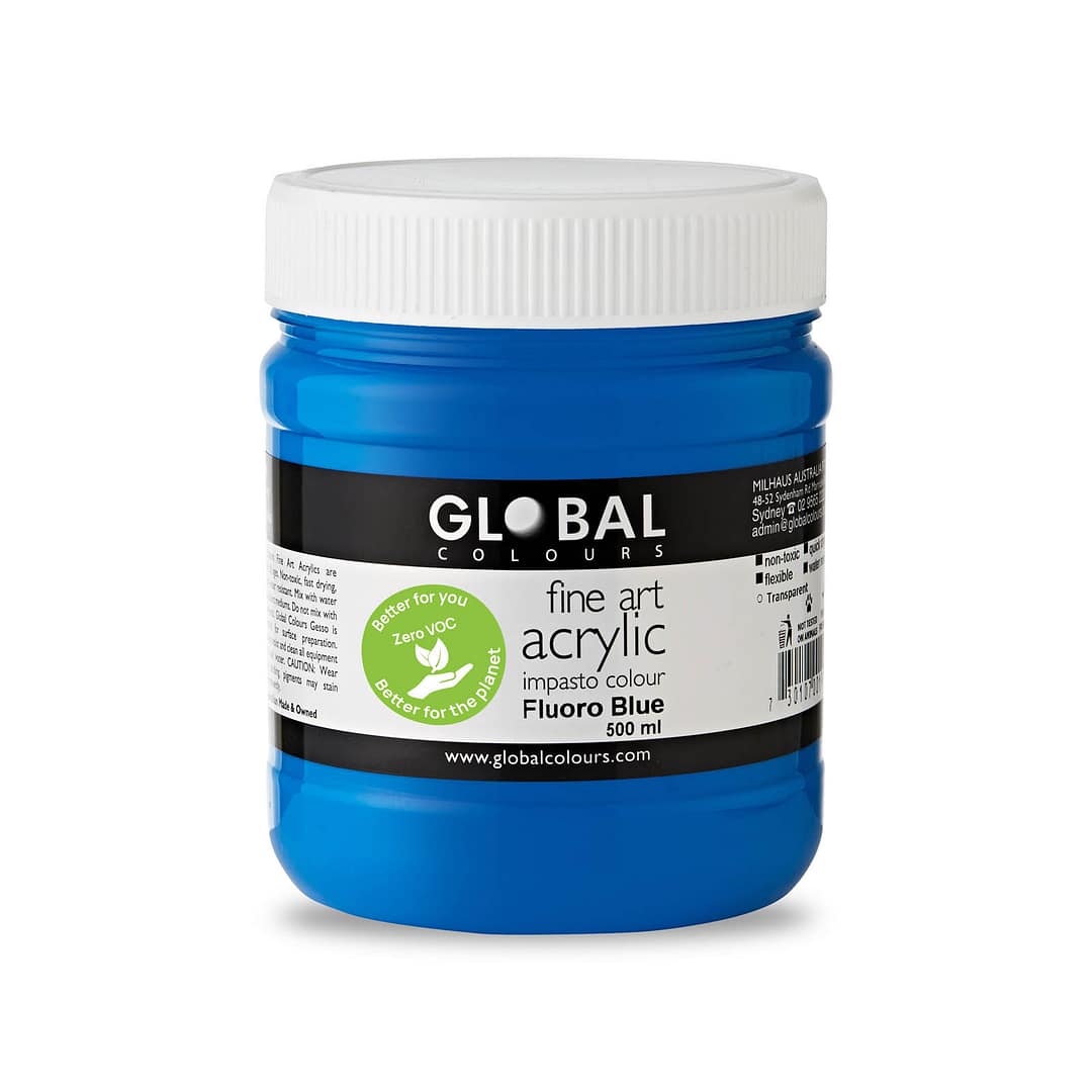 Fine Art Acrylic Paint, Fluoro Blue, Global Colours 500ml