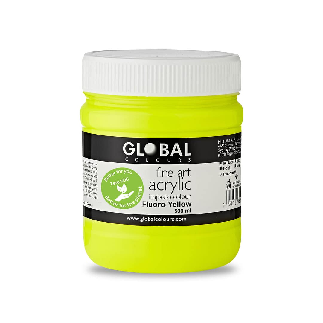 Fine Art Acrylic Paint, Fluoro Yellow, Global Colours 500ml