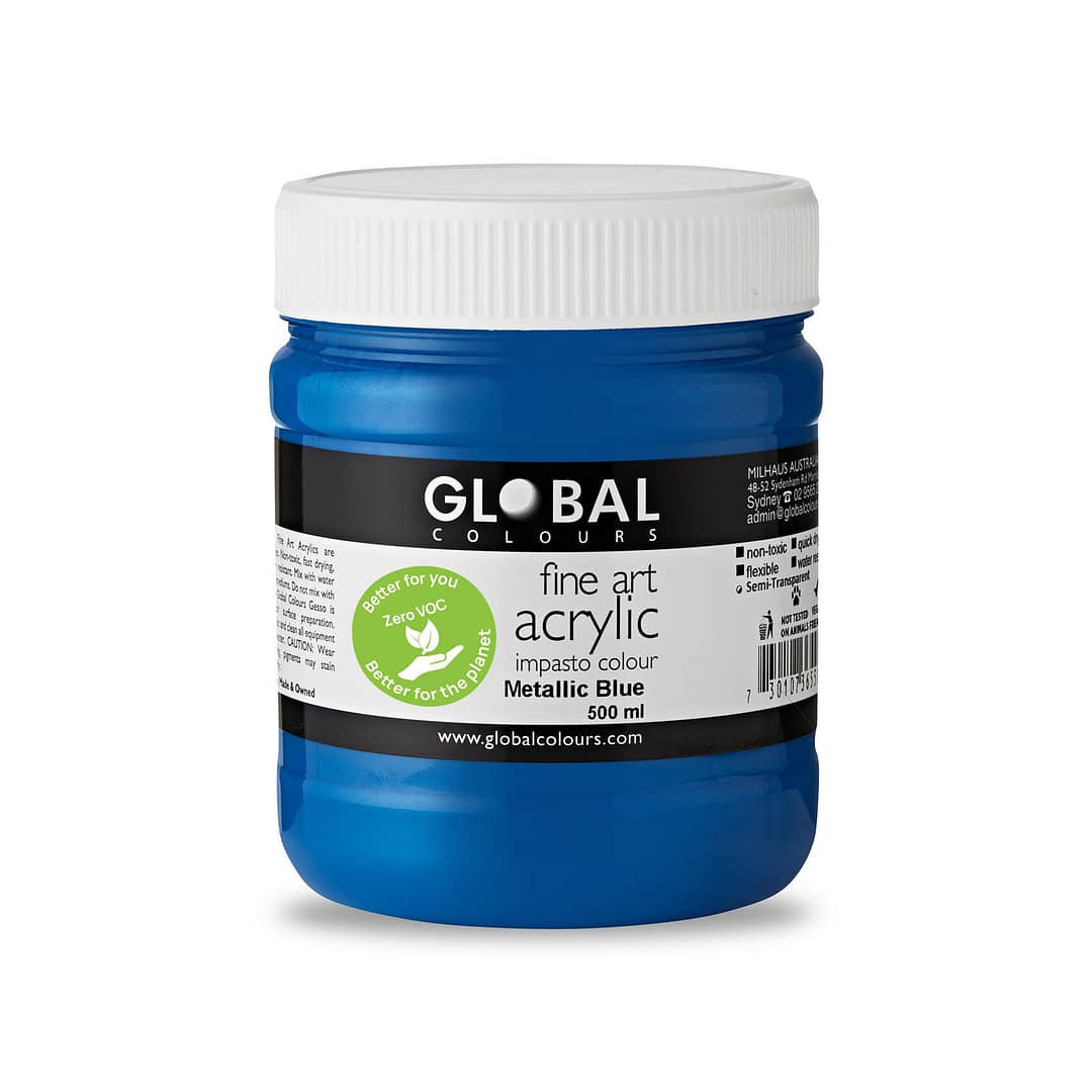 Fine Art Acrylic Paint, Metallic Blue, Global Colours 500ml