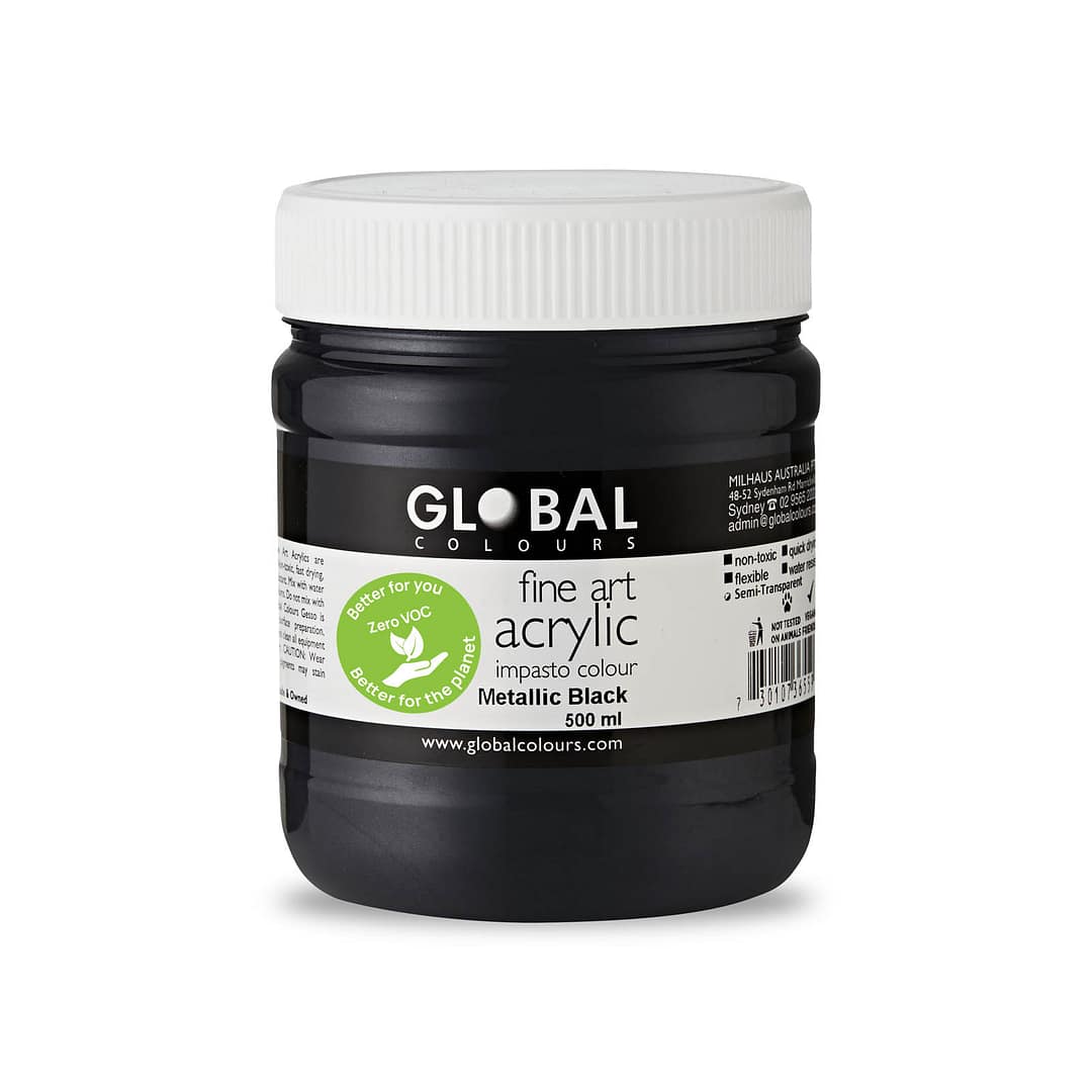Fine Art Acrylic Paint, Metallic Black, Global Colours 500ml
