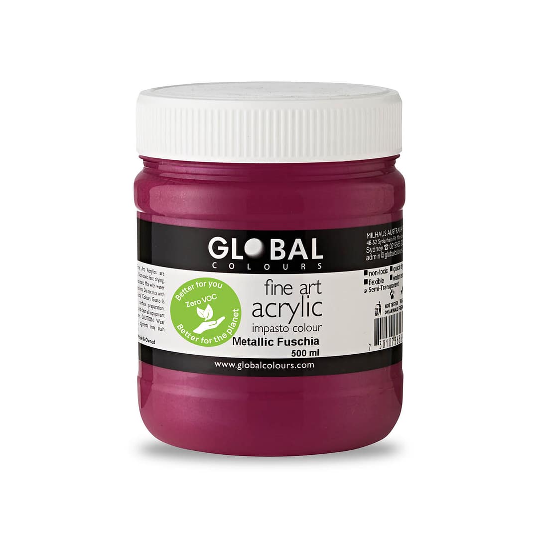 Fine Art Acrylic Paint, Metallic Fuschia, Global Colours 500ml