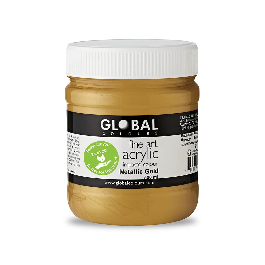 Fine Art Acrylic Paint, Metallic Gold, Global Colours 500ml