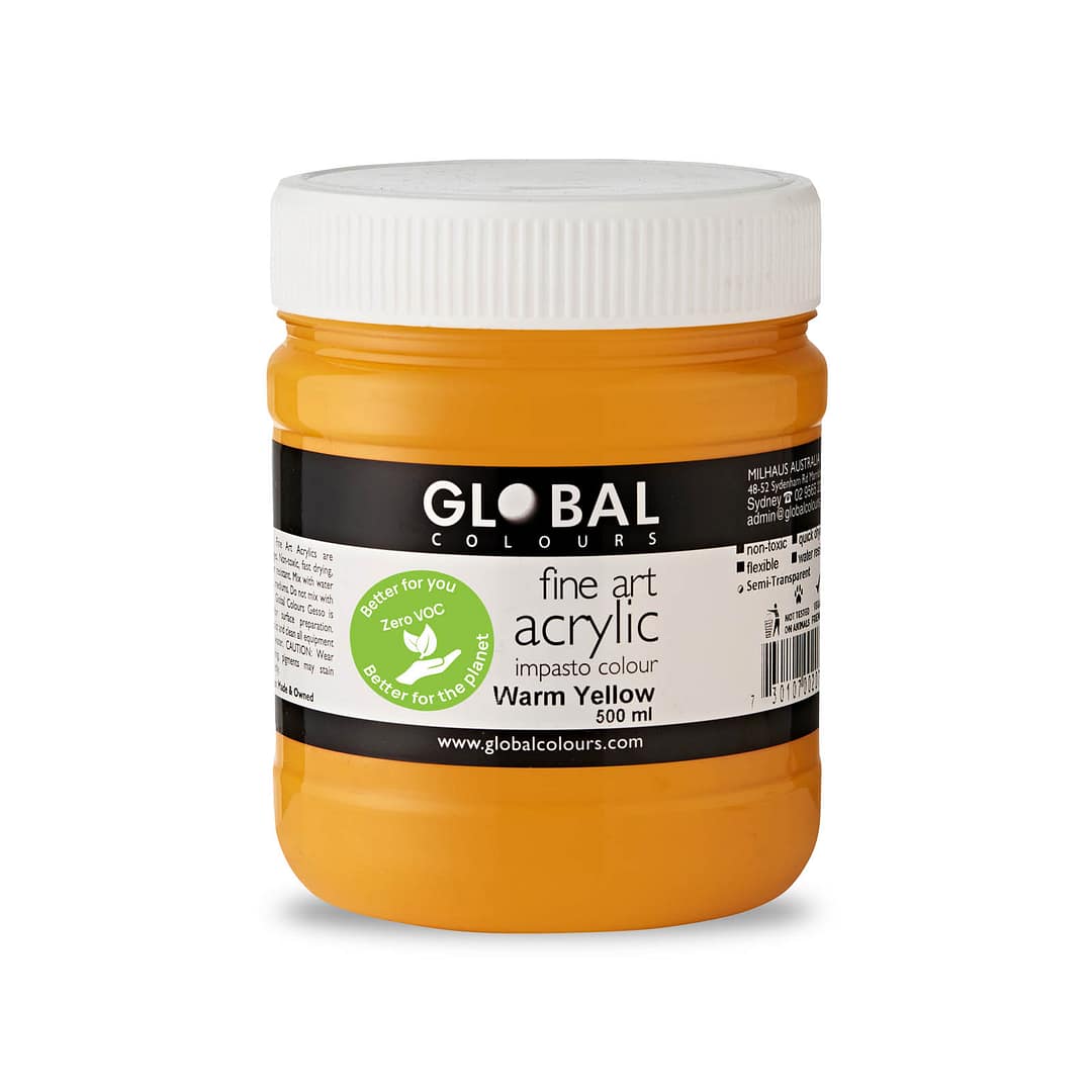 Fine Art Acrylic Paint, Warm Yellow, Global Colours 500ml