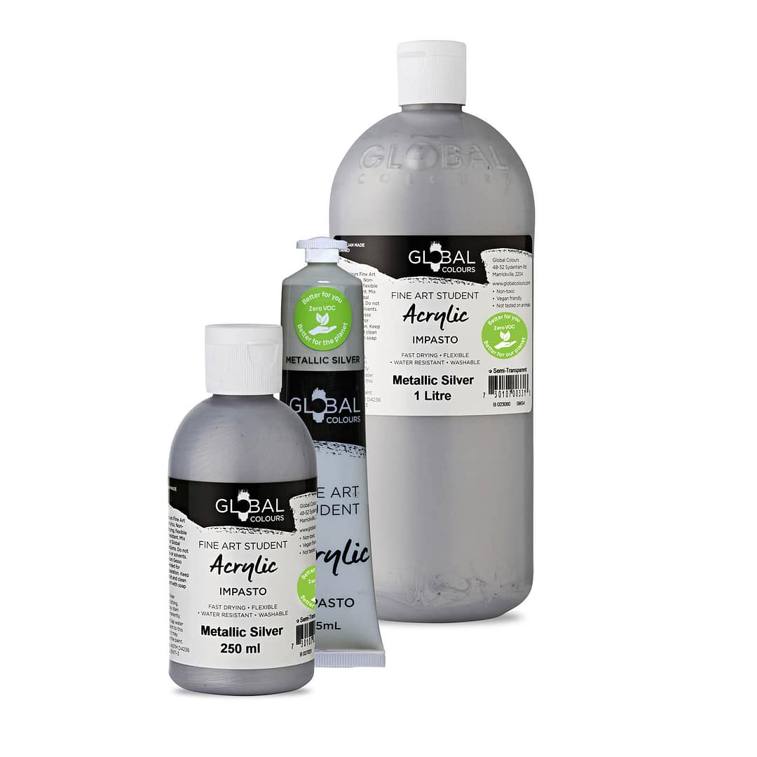 Student Acrylic Paint, Metallic Silver | Global Colours - Australian Made