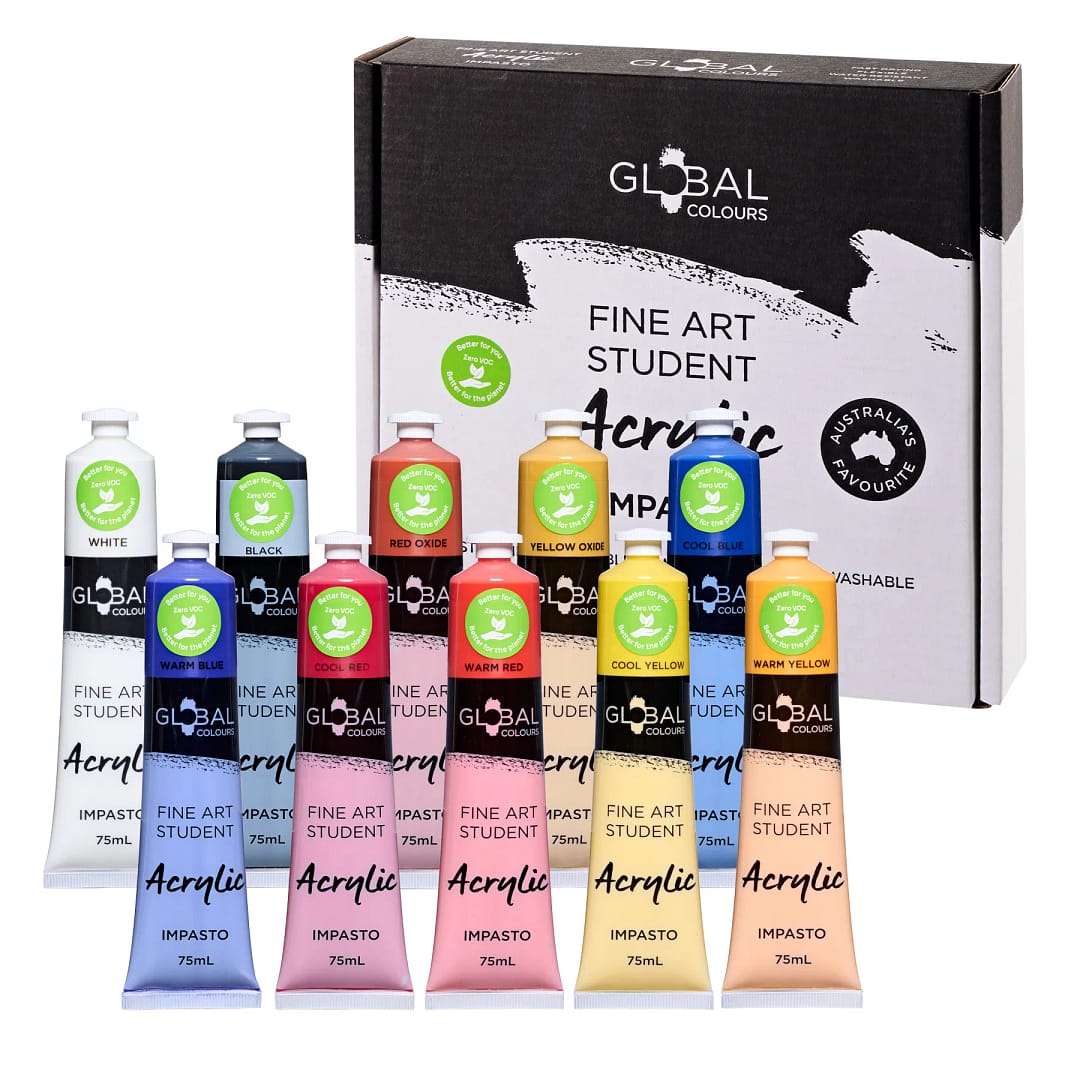 Acrylic Paint Set | Mixed 10 Colour Global Colours - 75ml Kit - Image 2