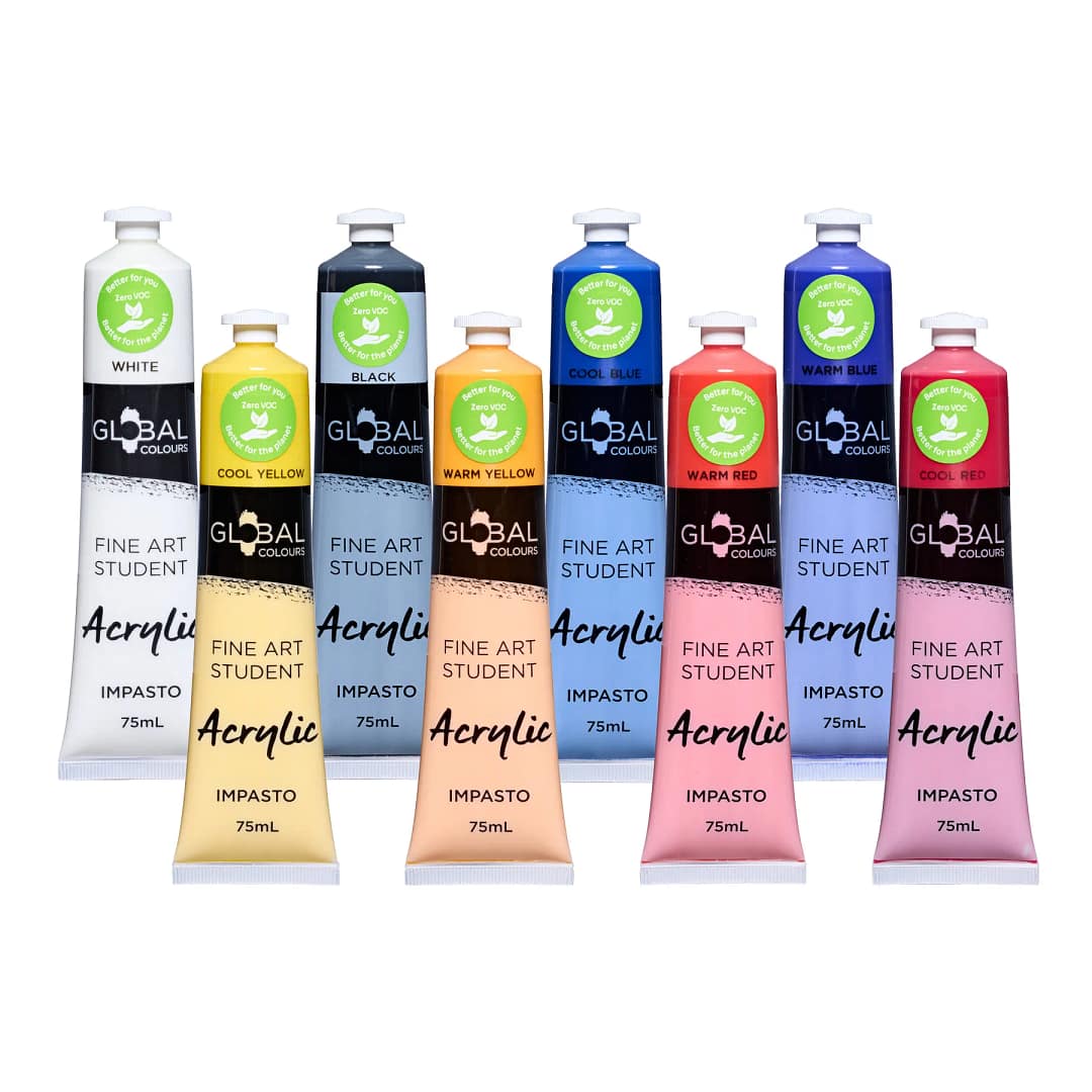 Global Colours Student Acrylic Artist Paint Set - 8 Colours x 75ml Tubes