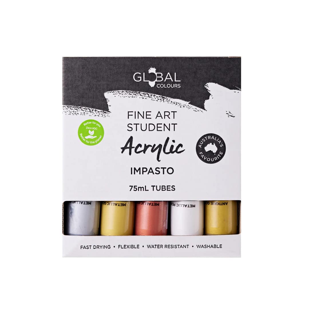 Global Colours Student Acrylic Artist Paint Set - 5 Metallic Colours x 75ml Tubes