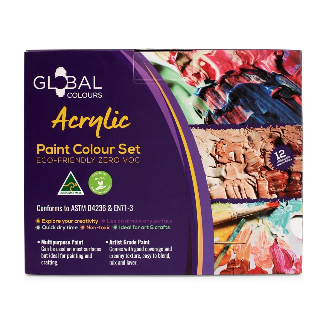 Acrylic Paint Set | Mixed 12 Colour Global Colours – 500ml Kit - Image 3