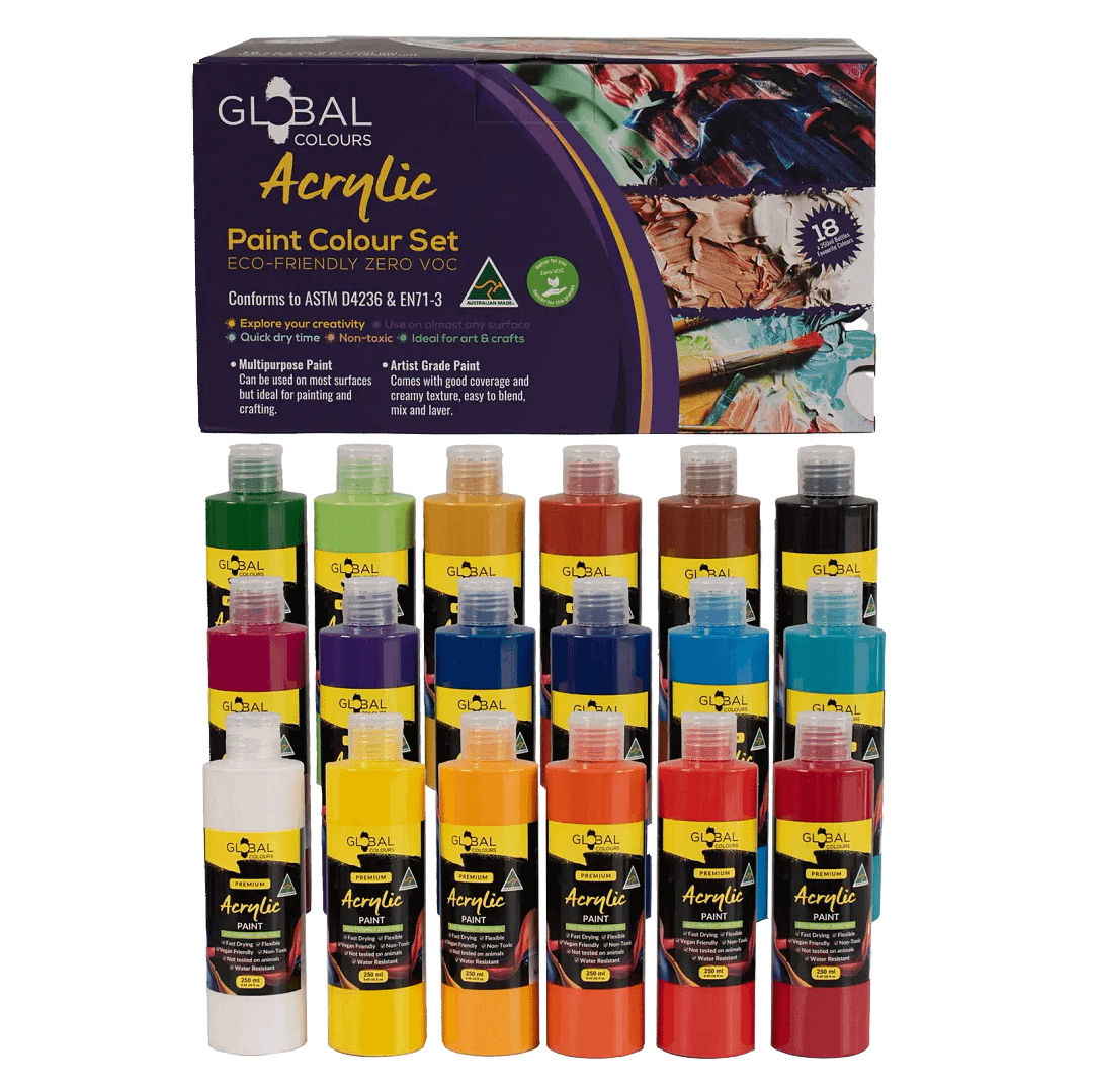 Acrylic Paint Set | Mixed 18 Colour Global Colours – 250ml Kit - Image 4