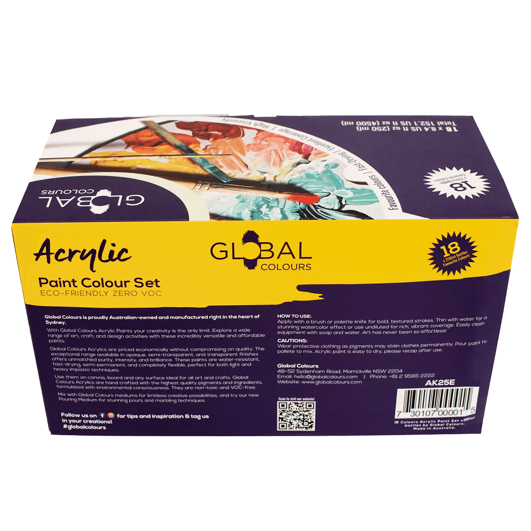 Acrylic Paint Set | Mixed 18 Colour Global Colours – 250ml Kit - Image 6