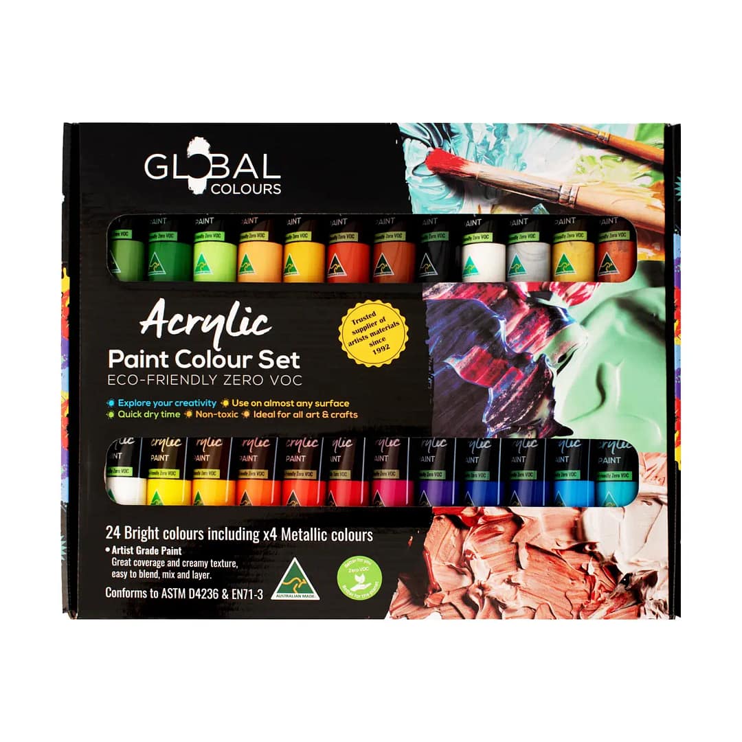 Acrylic Paint Set | Mixed 24 Colour Global Colours – 36ml Kit - Image 3