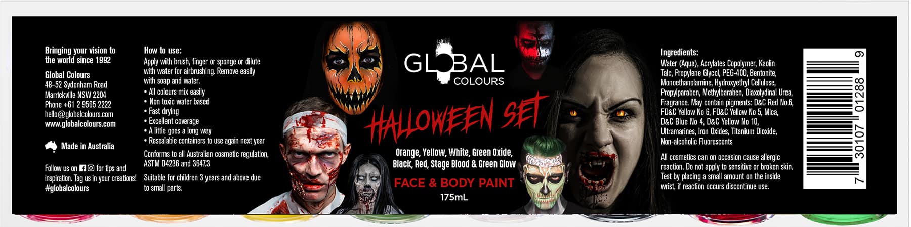 Halloween - 8 Colour Set Face & BodyArt Liquid Paint