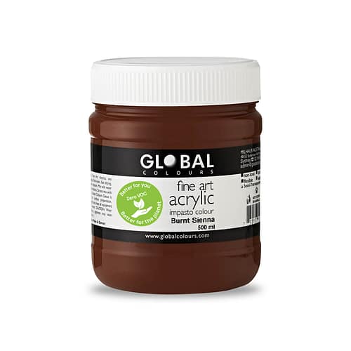 Fine Art Acrylic Paint, Burnt Sienna, Global Colours 500ml