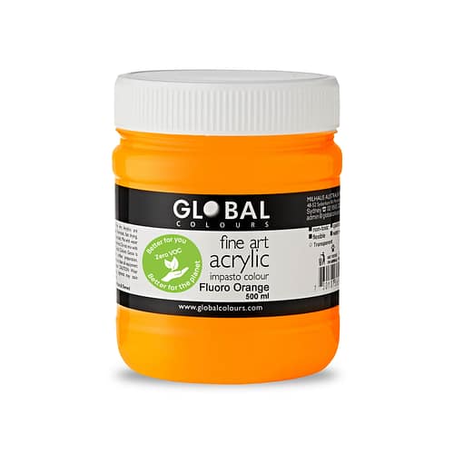 Fine Art Acrylic Paint, Fluoro Orange, Global Colours 500ml