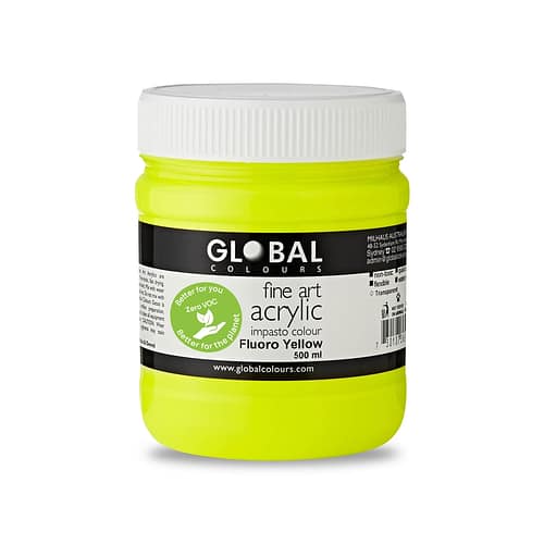 Fine Art Acrylic Paint, Fluoro Yellow, Global Colours 500ml