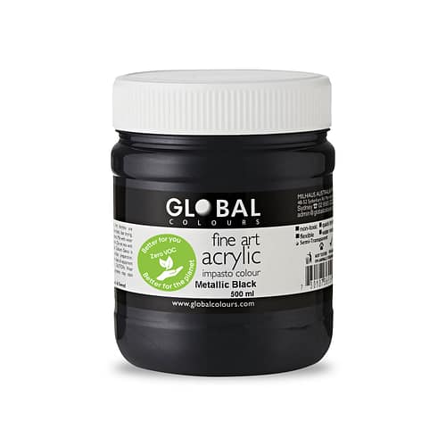 Fine Art Acrylic Paint, Metallic Black, Global Colours 500ml