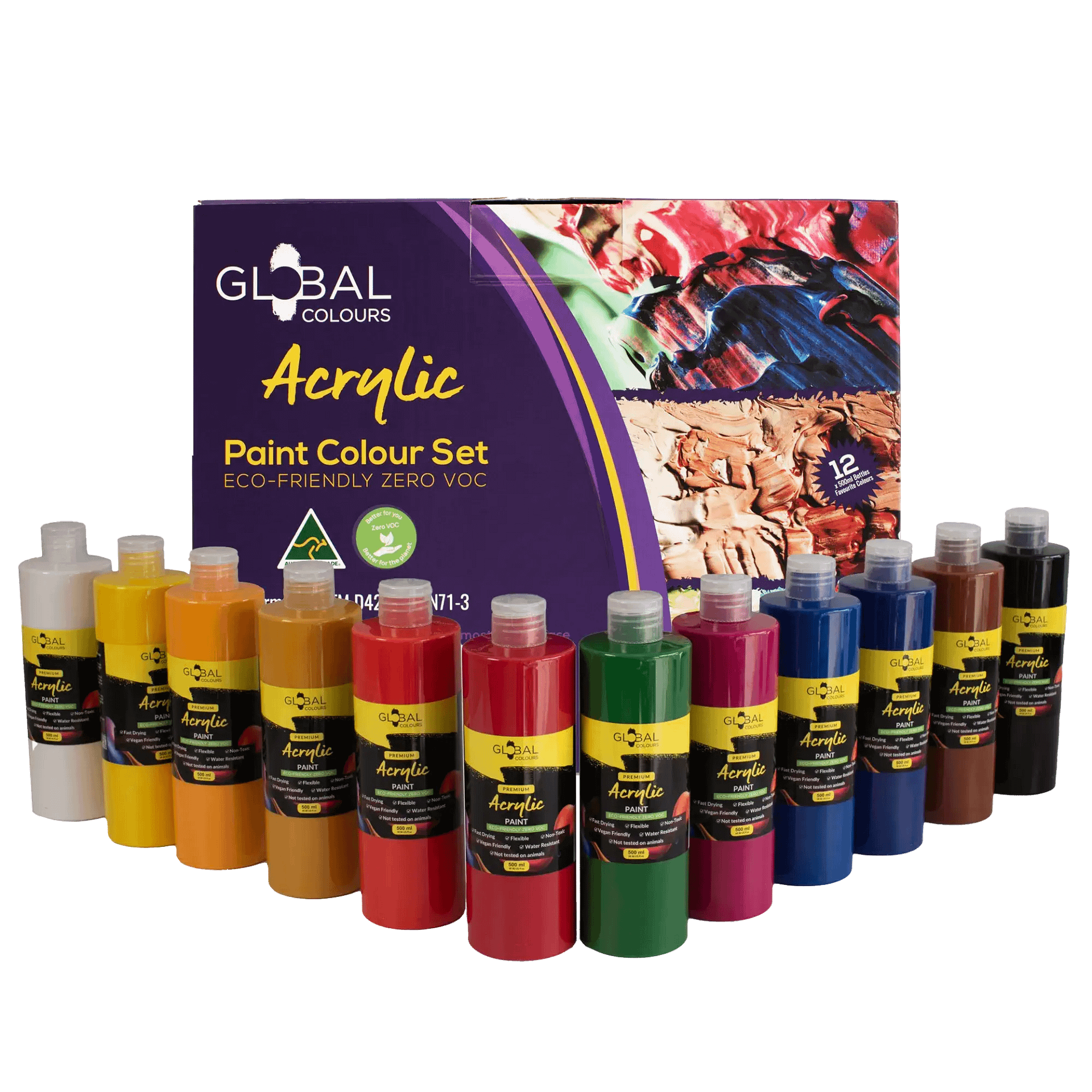 Acrylic Paint Set | Mixed 12 Colour Global Colours – 500ml Kit