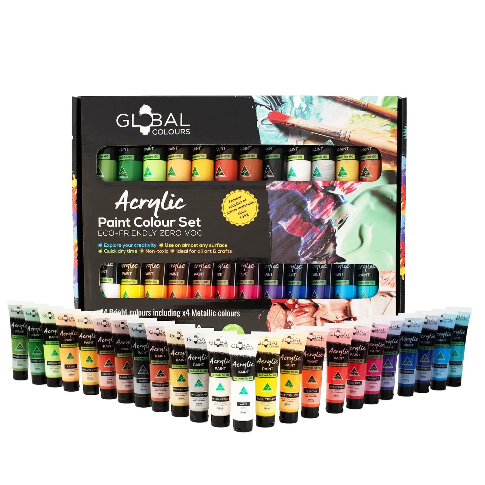 Acrylic Paint Set | Mixed 24 Colour Global Colours – 36ml Kit