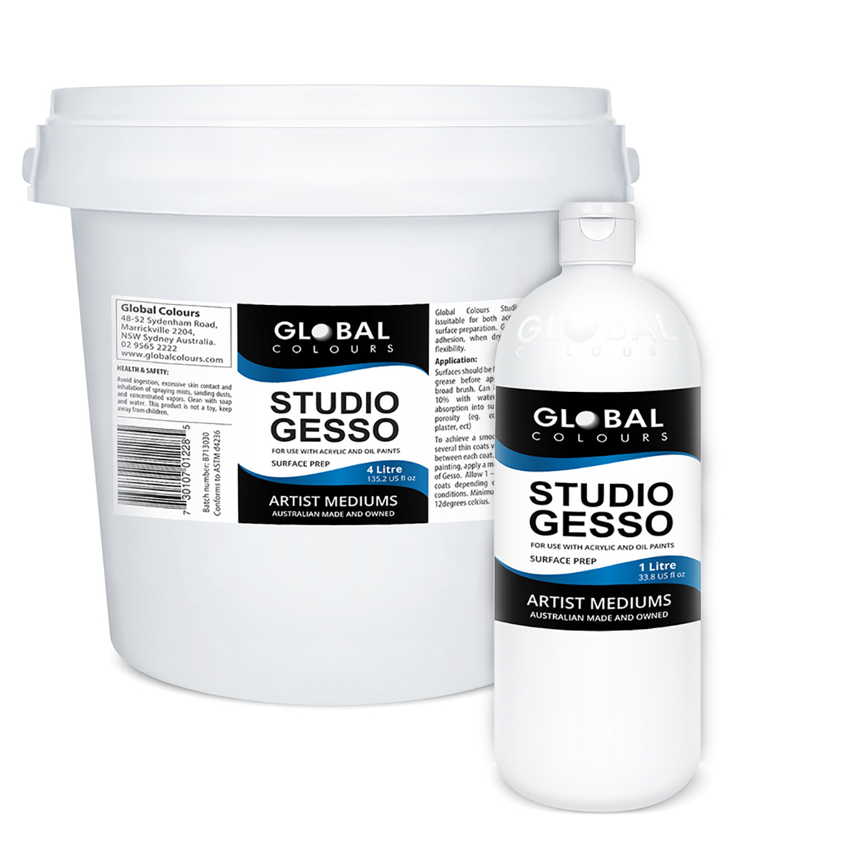 Global Colours White Gesso - Professional Artist Surface Prep Medium