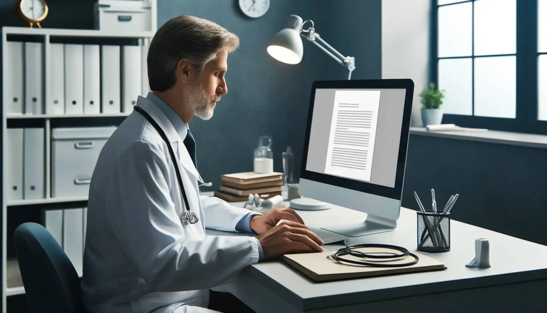doctor typing at a computer