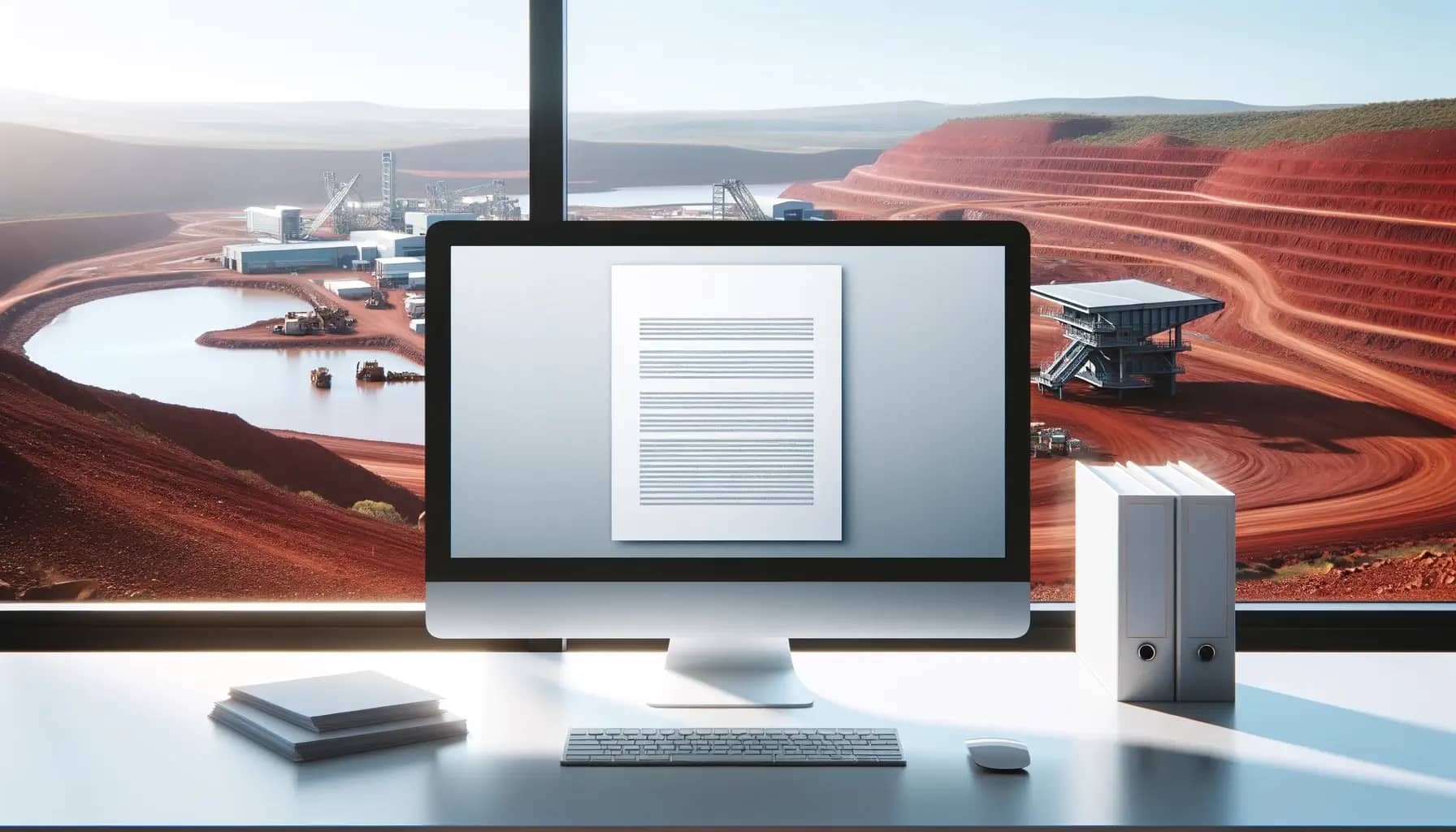 image of an open document on a computer screen looking out to an australian mine site