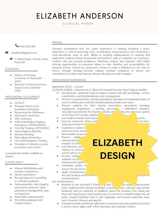 shows what the Elizabeth resume looks like