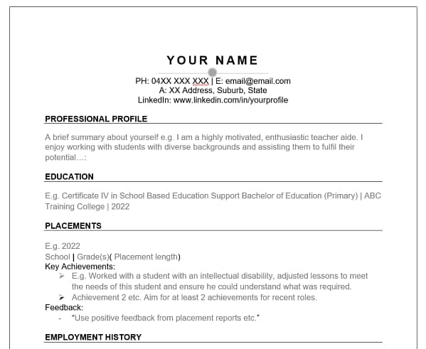 Shows what resume template looks like.