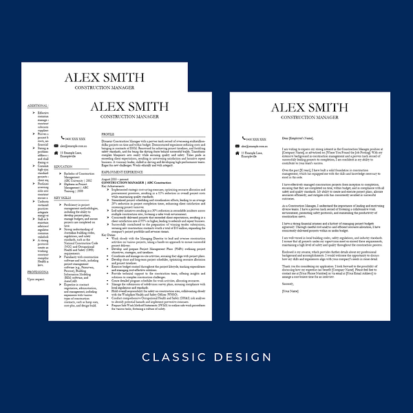 image of the CLASSIC executive resume writing service and cover letter design