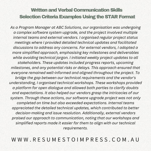 written and verbal communication skills selection criteria examples