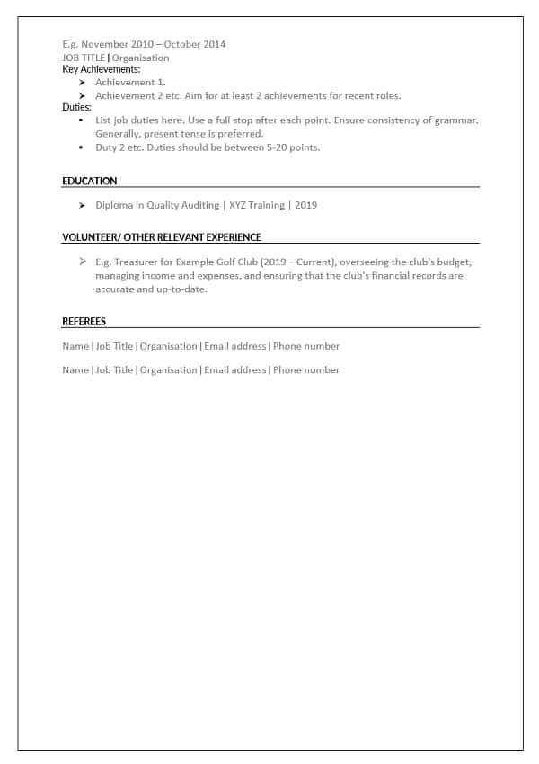 Government Resume Template APS State and Local Government