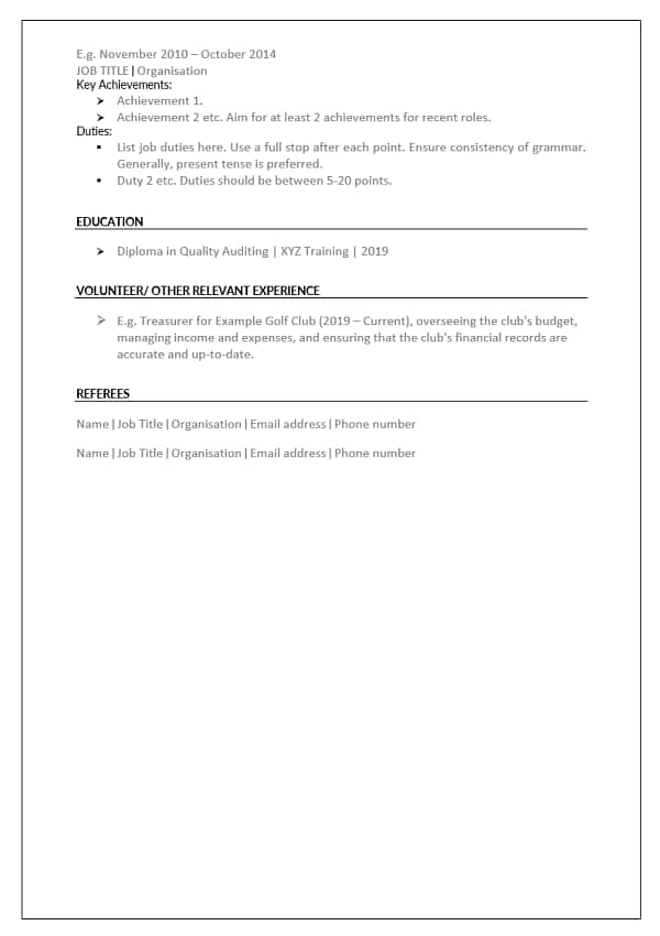 Shows what resume template looks like.