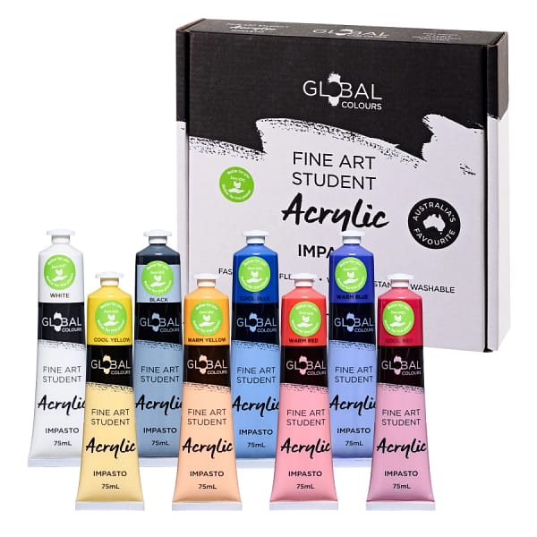 Global Colours Mixed 8 Colour EcoFriendly 75ml Set Student Acrylic