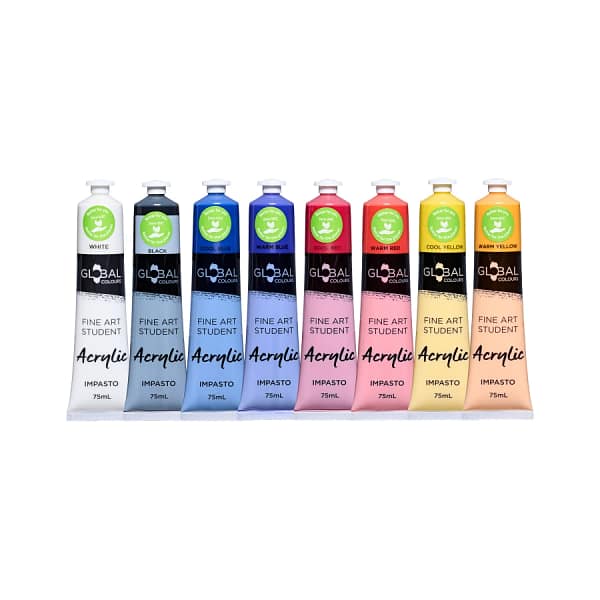 Global Colours Mixed 8 Colour EcoFriendly 75ml Set Student Acrylic Artist Paint