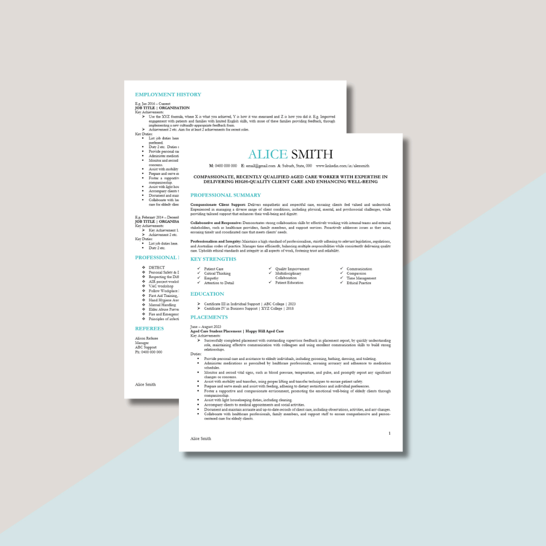 entry level aged care worker resume template