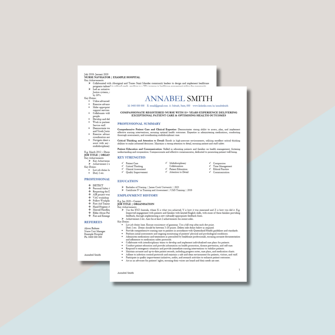 Queensland Health resume template