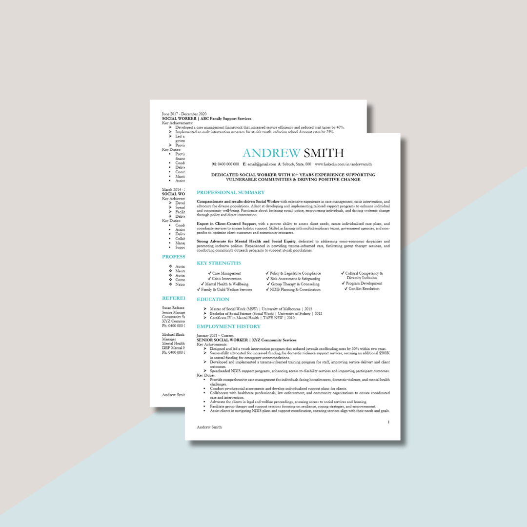 Curated visual reference: Social Impact Resume Reference: How To Write An Australian Social Work Resume Example Template
