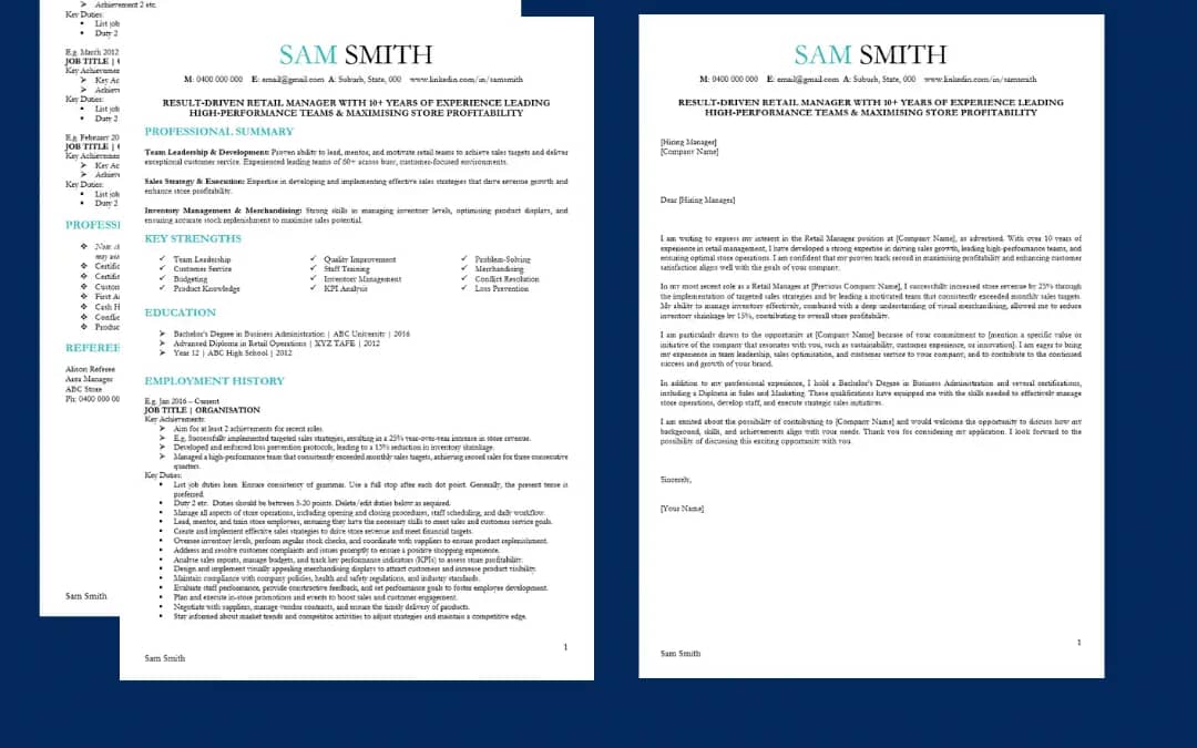 Retail Resume Templates (Retail Assistant + Retail Manager)