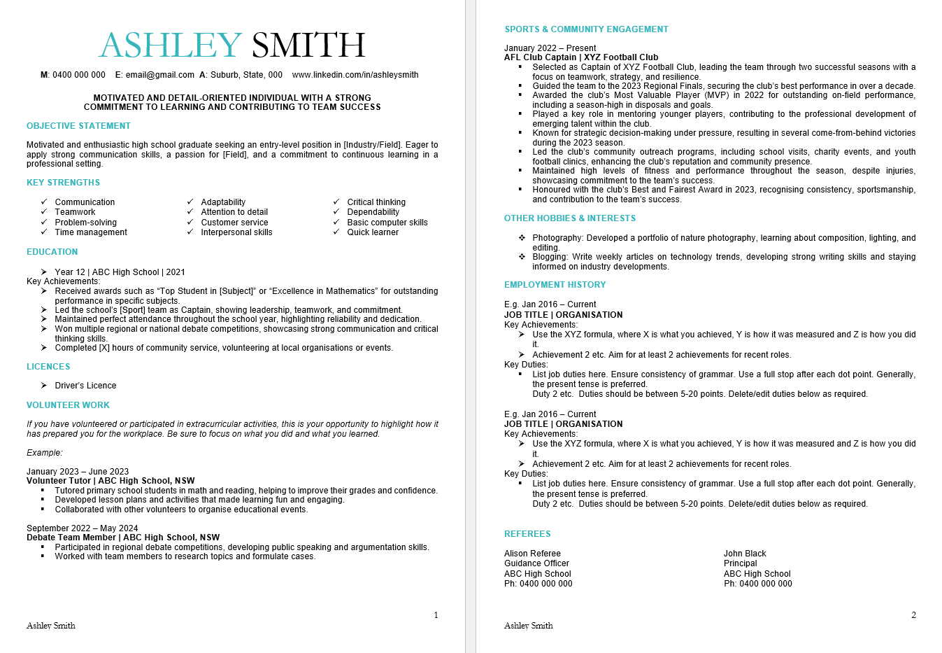 resume template for no experience