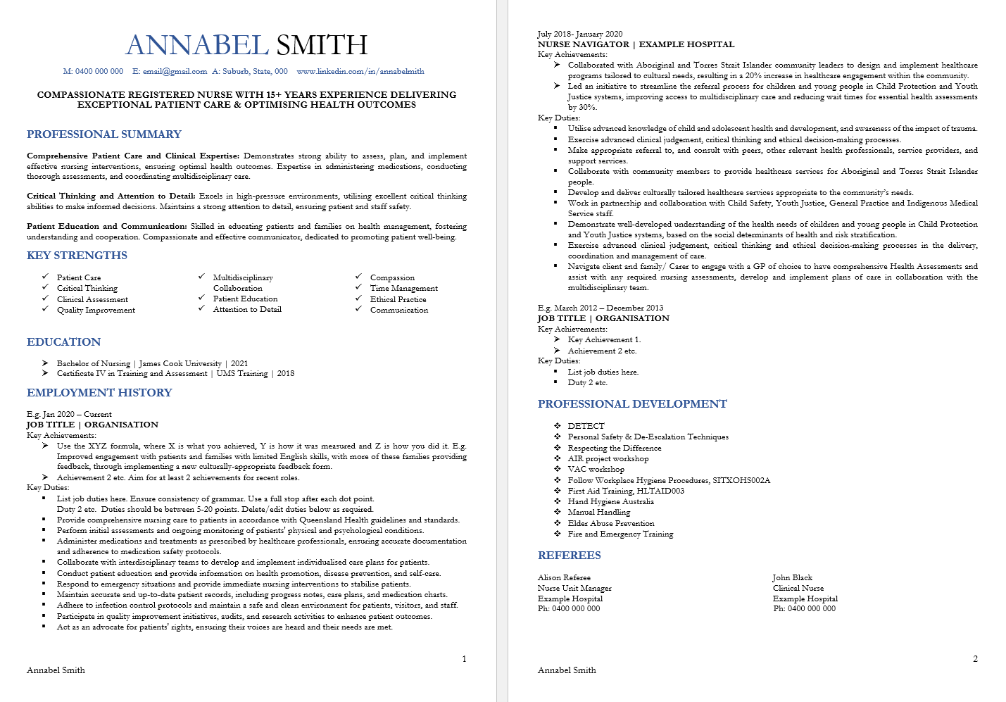 Queensland Health resume template