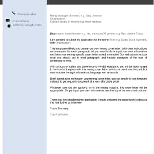 shows what the mining cover letter template looks like