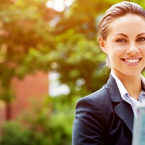 Woman holding cover letter.