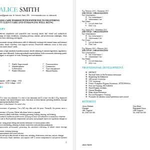 resume template for aged care worker