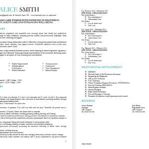 resume template for aged care worker
